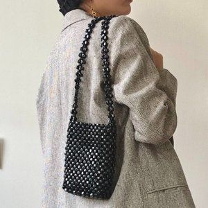 vintage the sak black beaded crossbody bag